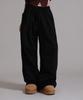 LIKE THE MOST Ramo Leopard Hip Applique Training Pintuck Wide Pants_Black