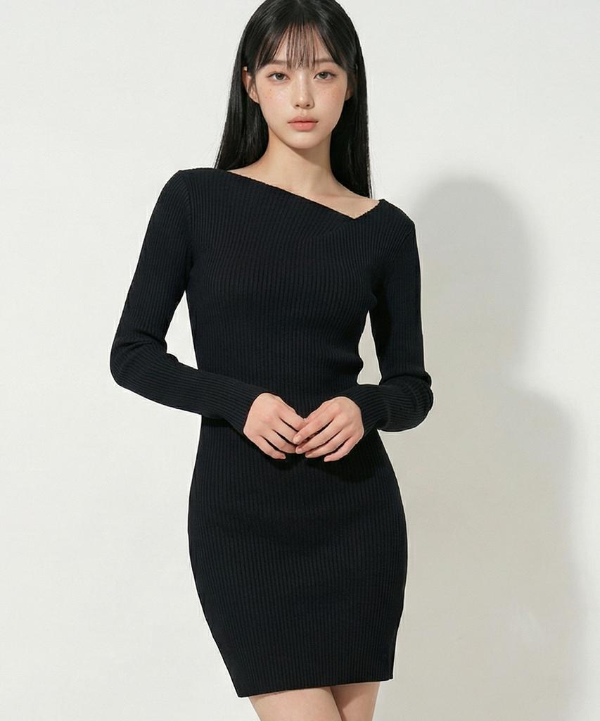 Top Girl Asymmetrical Rib Knit Dress_T611Ds504