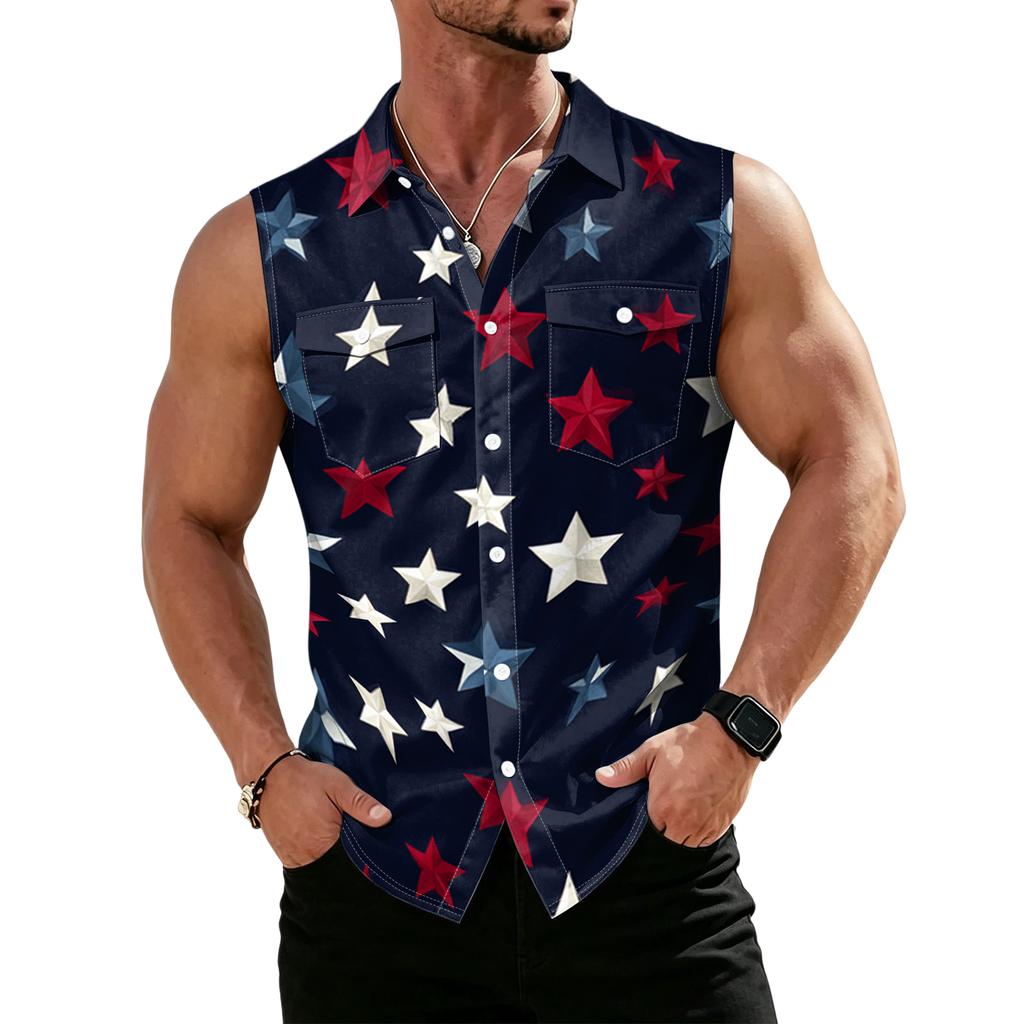 Men's Workwear Lapel Button-Down Vest Shirt - Lightweight Sleeveless Top