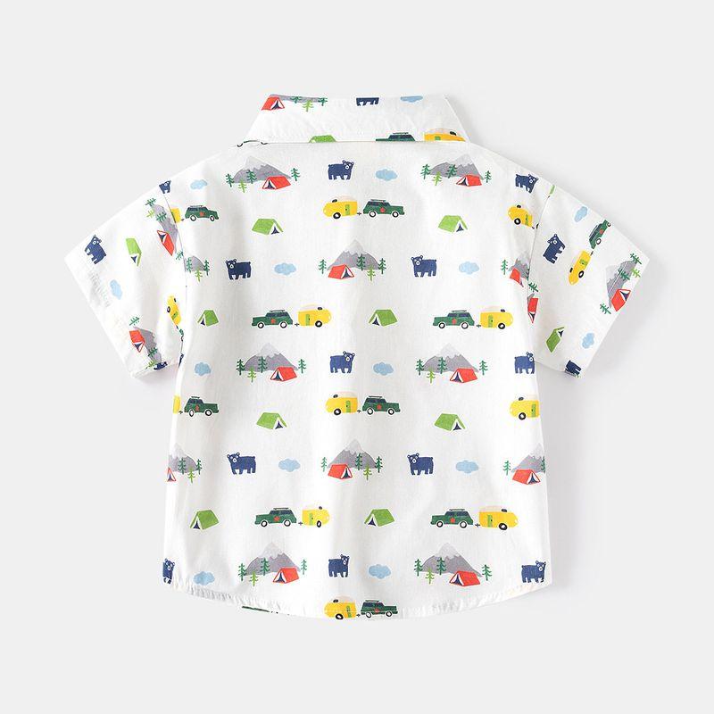 Boys' Car Printed Shirt Pure Cotton Summer Baby Boy Short Sleeve Shirt Children Dinosaur Half Sleeve Tops Seaside Vacation