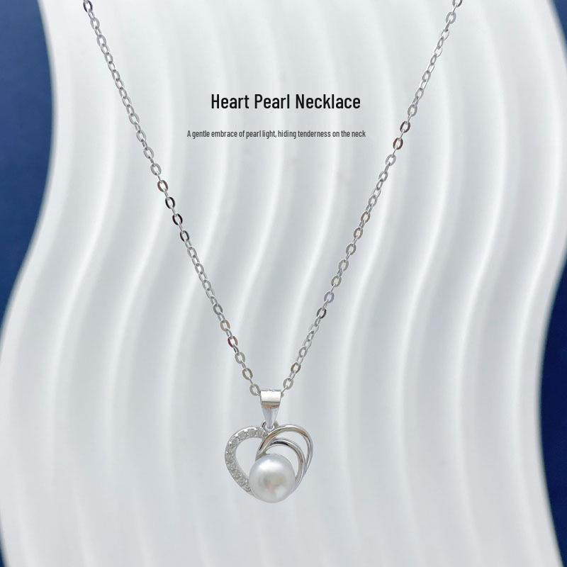 S925 Sterling Silver Heart Pearl Pendant Necklace - Minimalist Clavicle Chain for Women