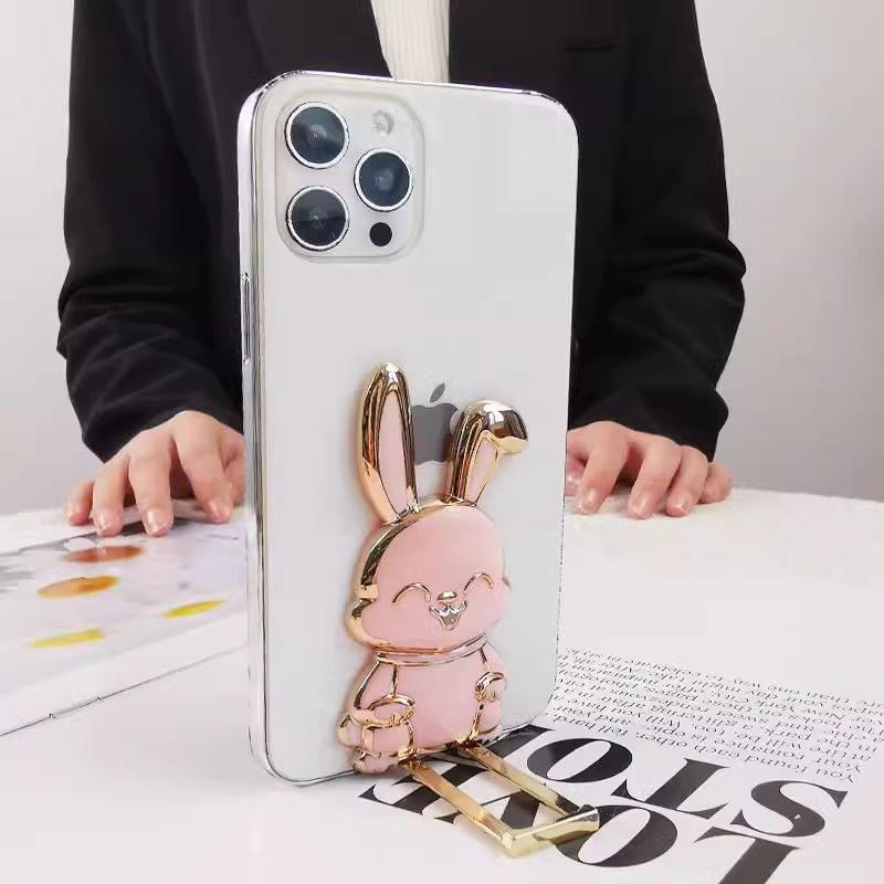 Slide-Push Bunny Phone Stand With Adhesive Back - Foldable Desktop Holder For Hands-Free Viewing