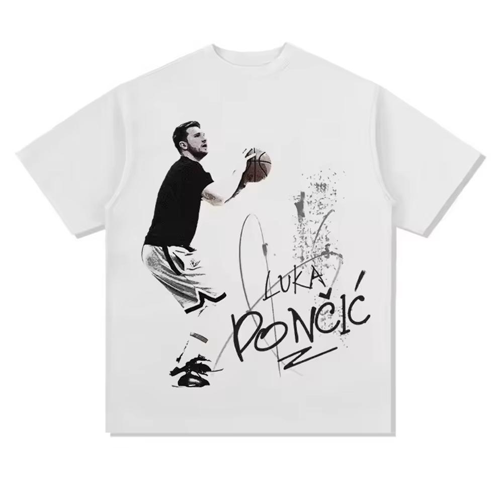 Crew Neck Short‑Sleeve Printed T‑Shirt with Curry, Paul George, LaMelo Ball Kobe, Doncic, Rose Harden, James and Irving Basketball Star Print T-shirt
