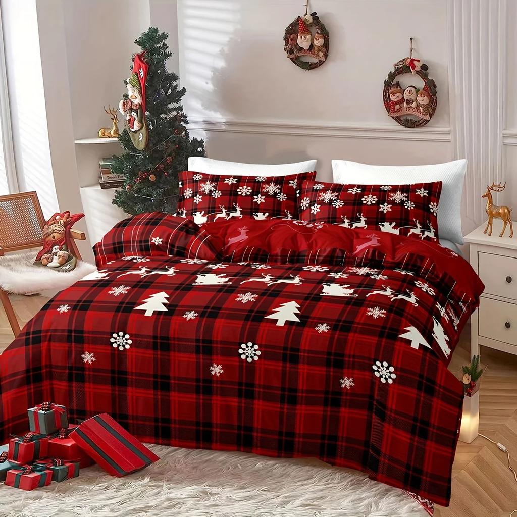 3-Piece Christmas-Themed Bedding Set Duvet Set Single Double Bed King Size Bed Set Adult Boys Bedroom Duvet Cover Pillow Case