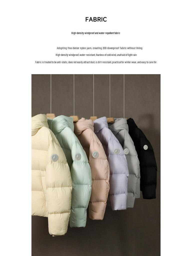 Dámská péřová bunda 2025 - Série Sněžná hora, 90% bílé kachní peří, s kapucí, zateplená, módní chlebíčkový styl