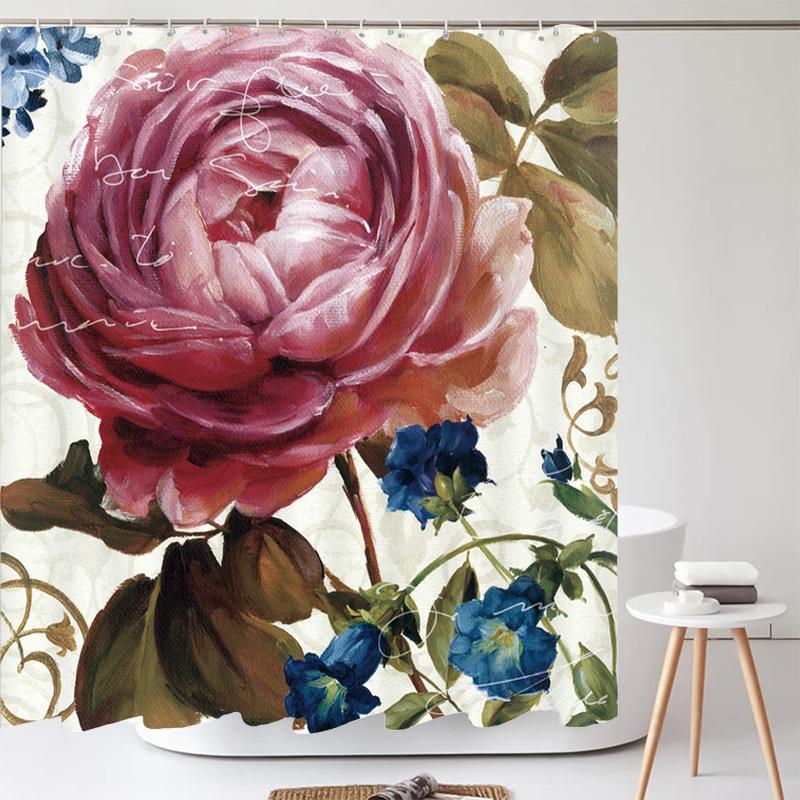 Bathroom Retro Flower-and-bird style Shower Curtain European style Art Polyester Fabric Shower Curtain 180 * 180CM with Hooks