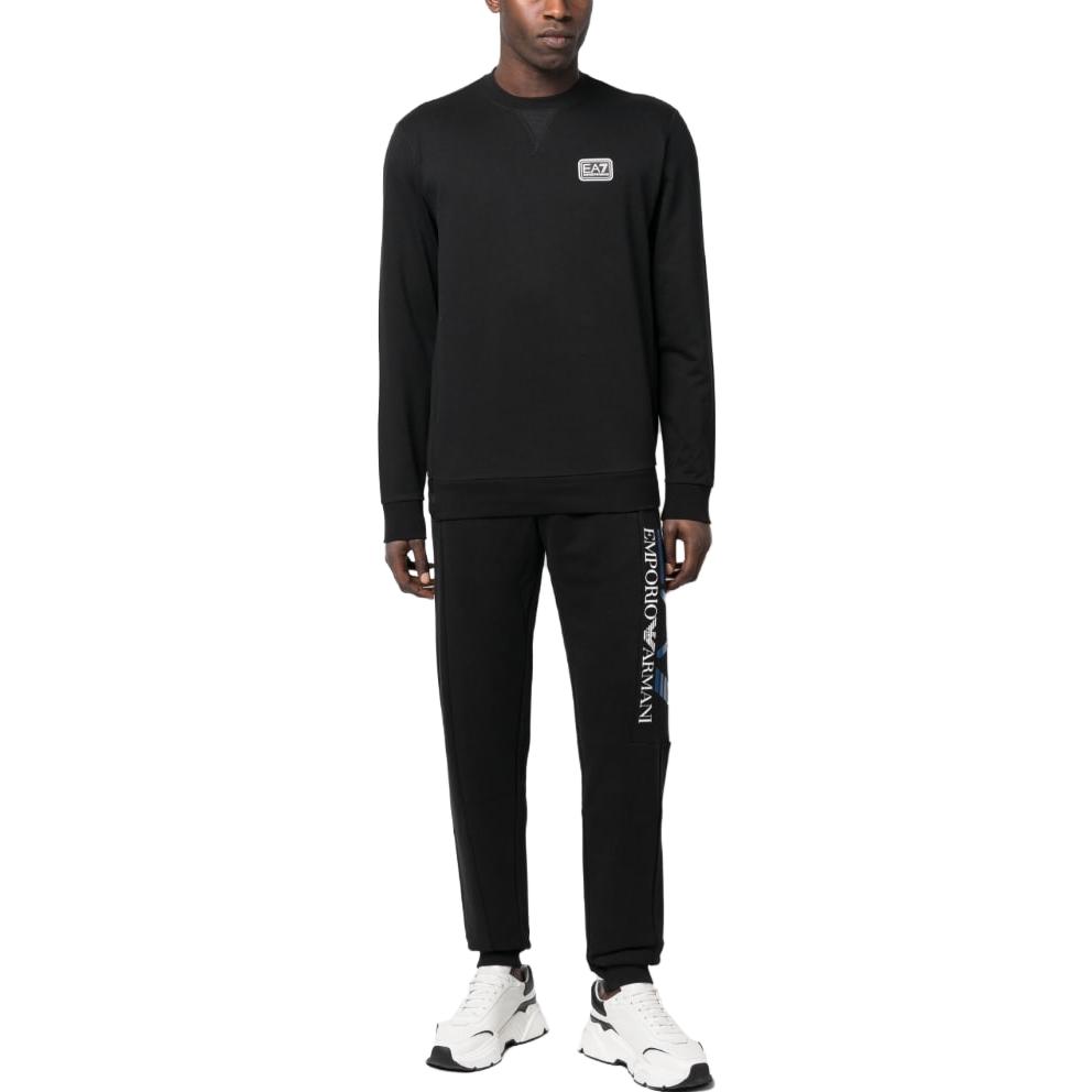Emporio Armani EA7 SS23 Letter Number Logo Crew Neck Pullover Casual Sweatshirt Men Sweatshirt Black 3RPM26-PJ05Z-1200