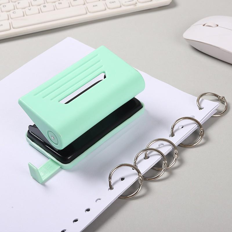 Effort-Saving Double-Hole Loose-Leaf Binder Punch with Ruler - Macaron Colors, Metal Office Tool