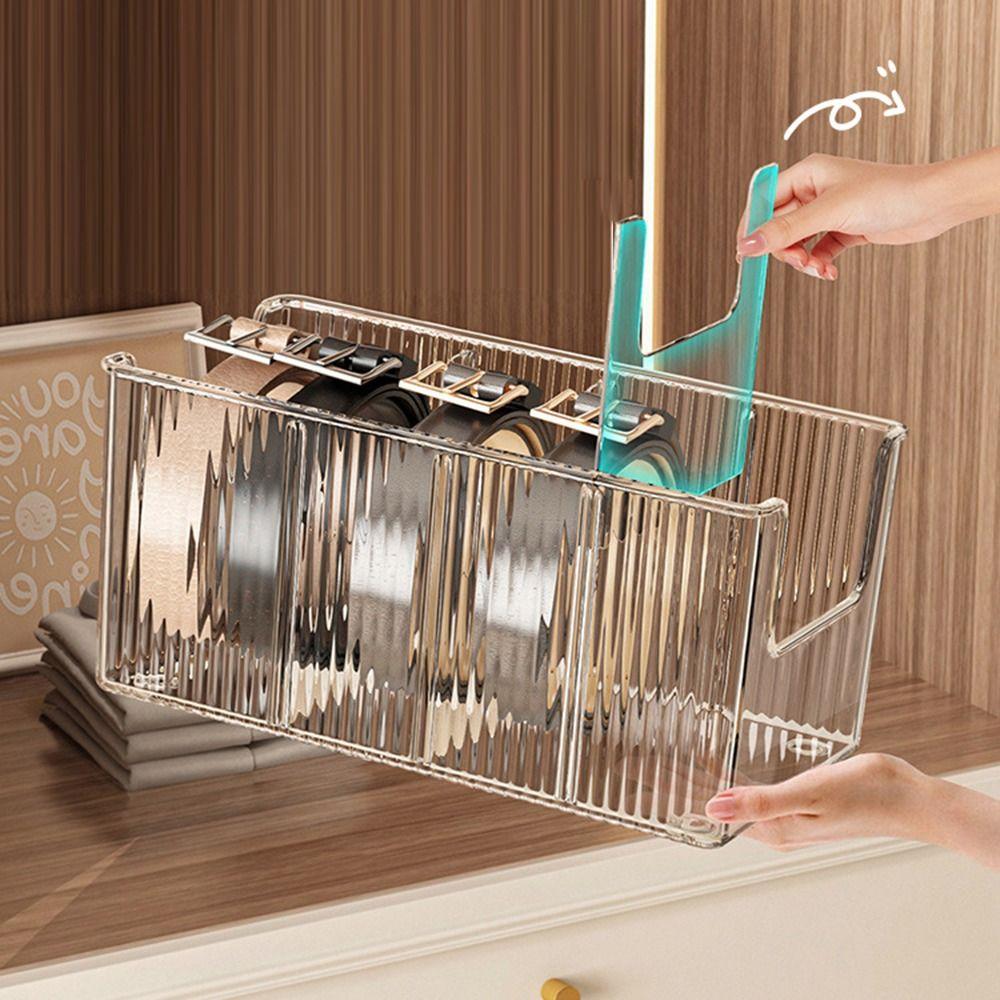 Acrylic Belt Storage Box with Removable Mesh Partition Display Box Waist Tie Scarf Organizer