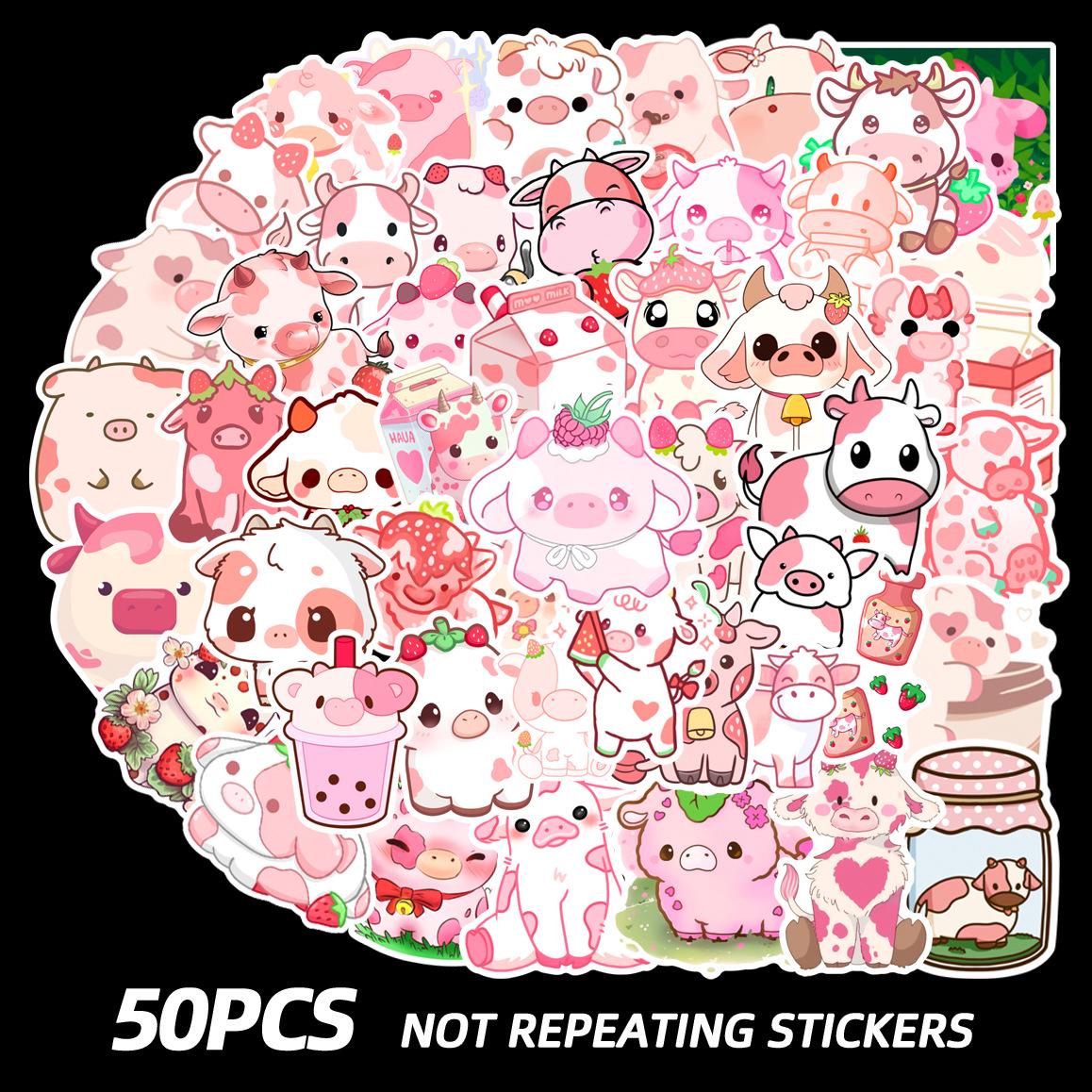 50 Cute Little Cow Graffiti Stickers - Waterproof Cartoon Animation for Notebooks or Journals 50 Unique Stickers