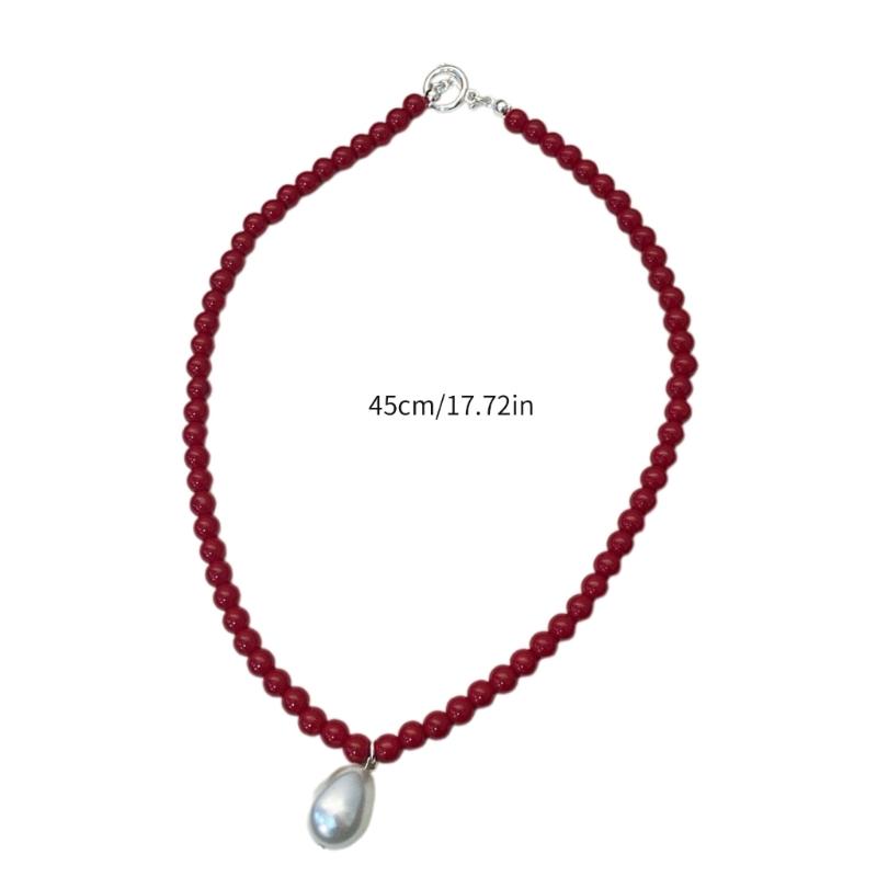 Pearl Drop Pendant Neckchain Glass Bead Choker Adjustable Chain Necklace Bohemian Jewelry Ornament for Women Girl