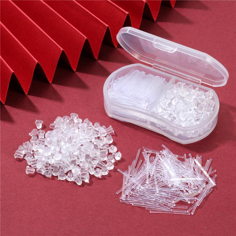 Transparent Ear Piercing Studs with Backs, 2-Compartment Box for Healing Women’s Earrings, Plastic Sticks