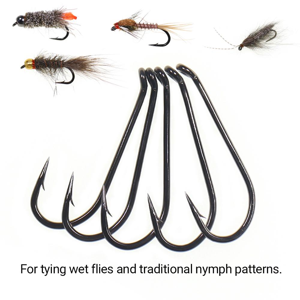 50PCS Standard Wet Nymph Fly Tying Hook Ultra Sharp Hooks for Wet Flies Copper John Fly Trout Fishing Lures #8-#18