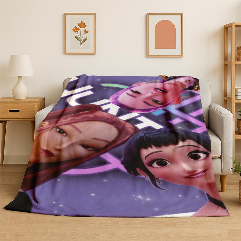 Kpop Demon Hunter Rumi Mira Zoey Cartoon Group Flannel Blanket Soft Warm Throw Blanket for Bedroom Living Room Bed Travel Gift