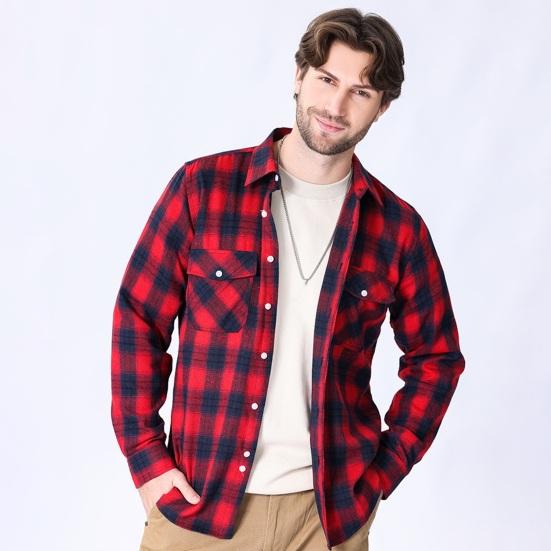 

Yousheng Men s Shirt Long Sleeve Plaid Lapel Top Loose Fit Casual Flannel Coat for Spring Autumn Office Party Vacation Home Date XXL