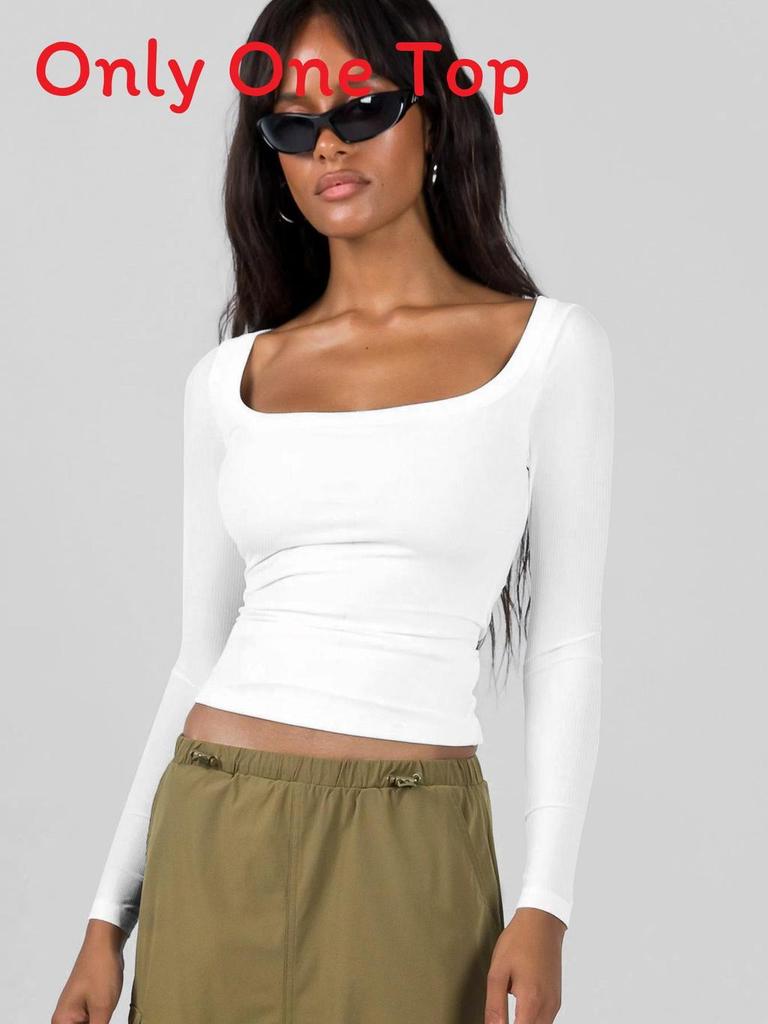 T Shirt For Women Sweater Knit Long Sleeve With Ribbed Design For Streetwear Fashion
