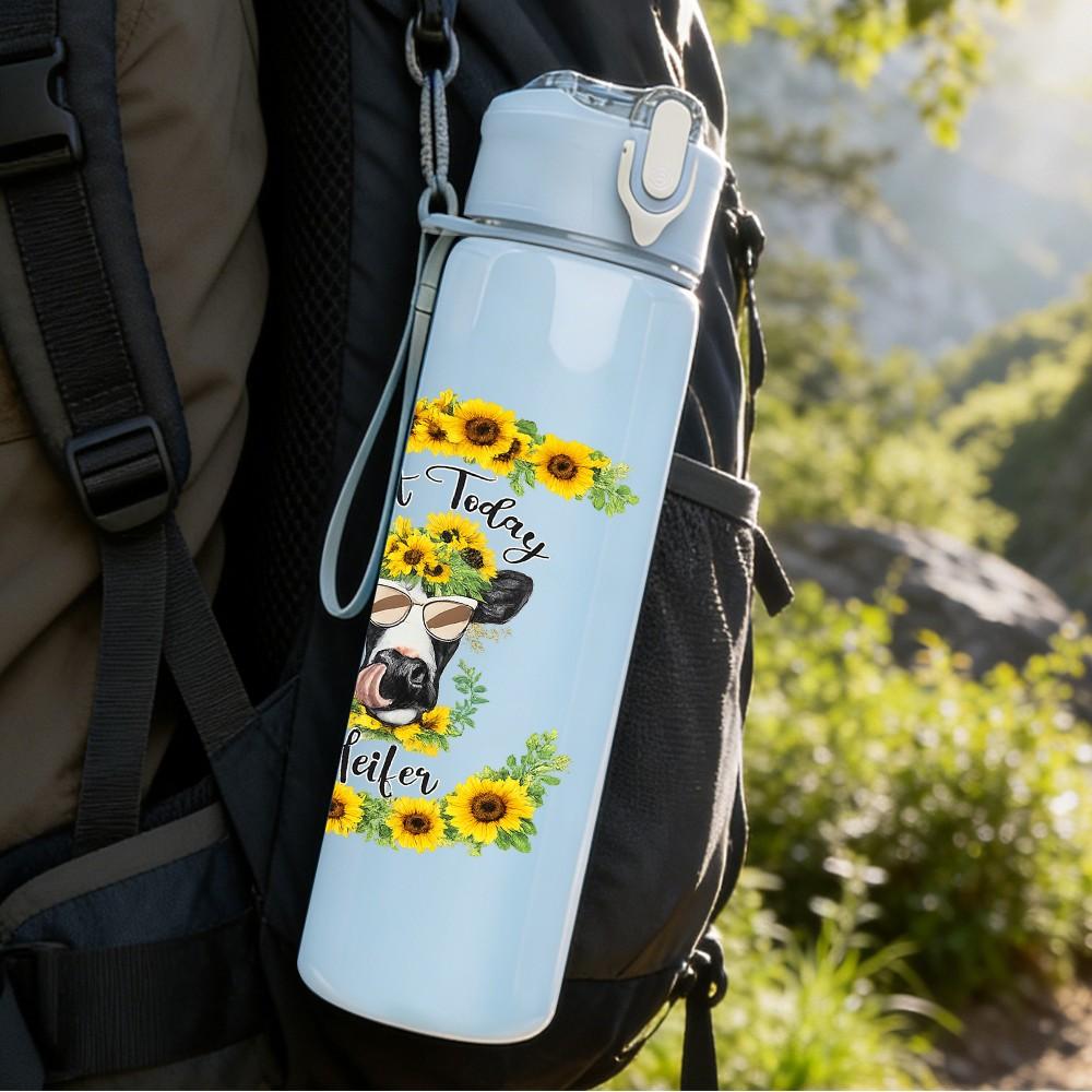 1PC Sunflower Thankful Quote Print 750ml Color Plastic Sports Water Bottle Leakproof Flip Straw Lid Suitable for Sports Office Home Use