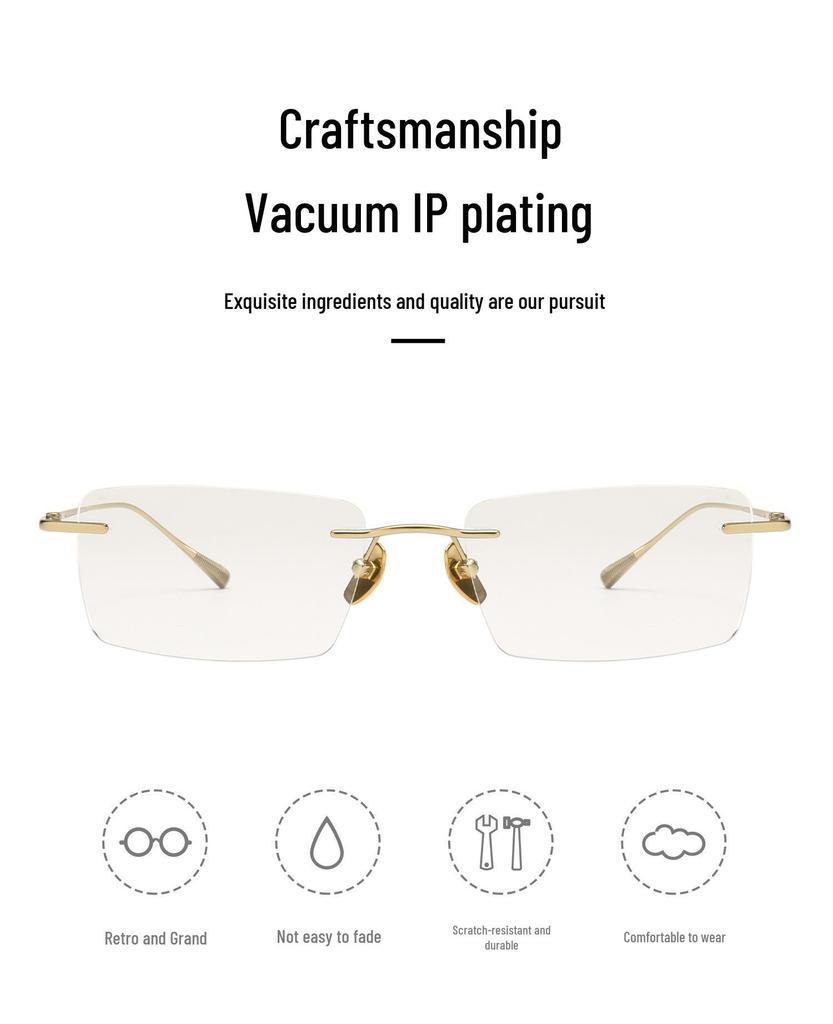 Pure Titanium Men's Square Rimless Myopia Glasses with Vacuum IP Electroplating