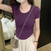 Special Sweet Cool Wind Shoulder T-Shirt Women's Summer New Temperament Waist Skinny Short Sleeve Pure Slim Bottom Top