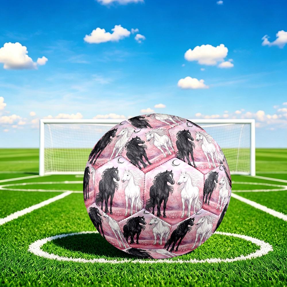 1pc Black White Horses Theme Soccer Ball Football, Size 5, Lightweight PVC, Outdoor Training Soccer Ball,Gift C6564