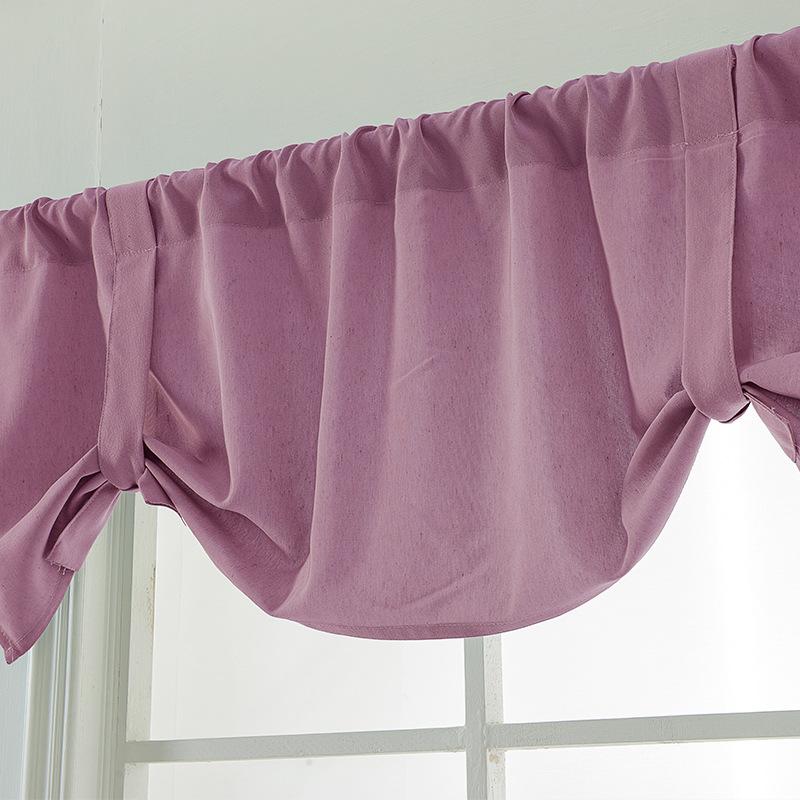 Pastoral style solid color polyester cotton small short curtain finished product, through rod curtain