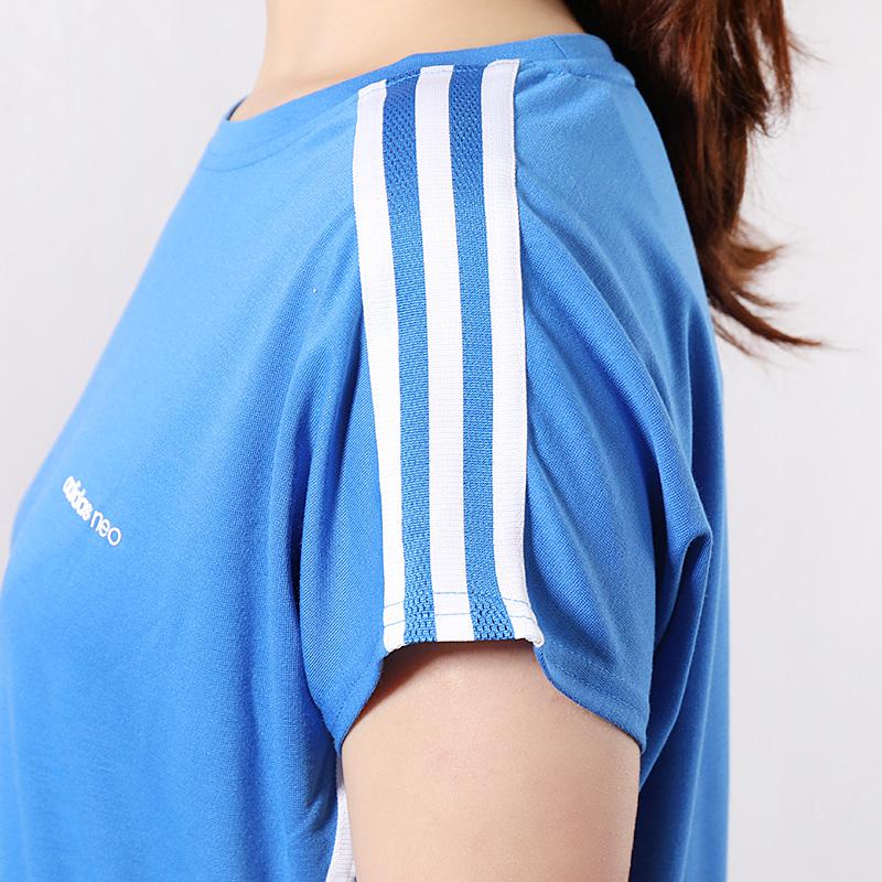 Adidas Neo Three Stripe Sport Waist Cinched Loose Short Sleeve Dress Women Dresses Blue DW7787