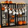 7.2FT Halloween Ghost Garland with Wooden Beads Handmade Rustic White Ghost Decor Vintage Farmhouse Banner for Halloween Indoor Outdoor Mantel Decor