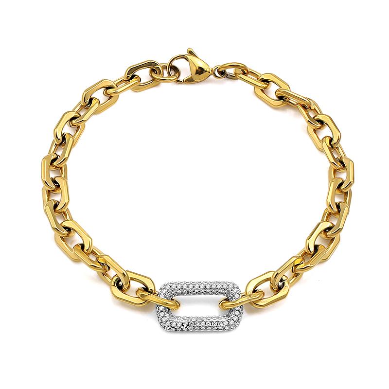 Delicate Small Square Stainless Steel Gold Color 6mm Link with Zircon Crystal Stone Link Necklace Choker for Women Femal