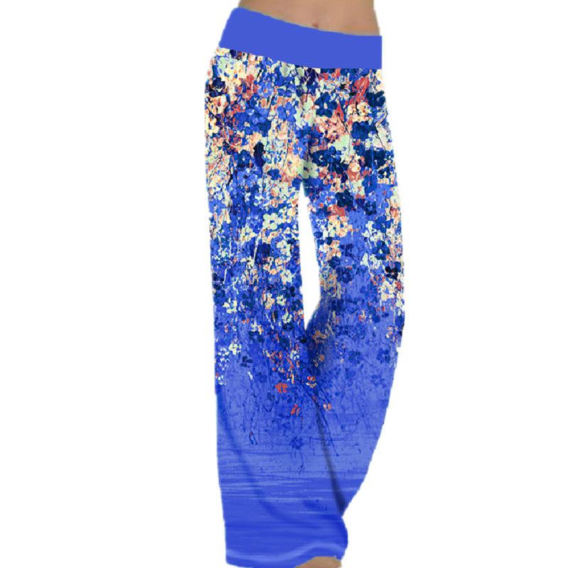Fashionable Spliced Spring Autumn Women's Loose Print Yoga Wide-leg Sports Casual Trousers