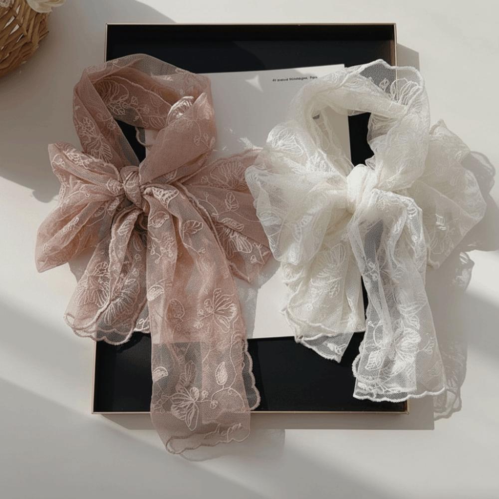 Versatile Retro Women's Lace Scarf Long Korean Version Sunscreen Shawl Solid Color Embroidered Flower Silk Scarf