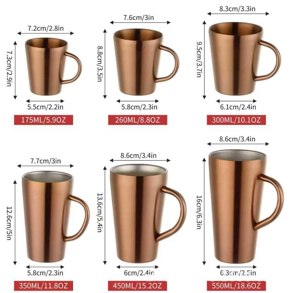 Tasse en Acier Inoxydable Double Paroi Plaqué Titane avec Poignée - Anti-Brûlure, Isolation Thermique pour Café, Thé et Eau