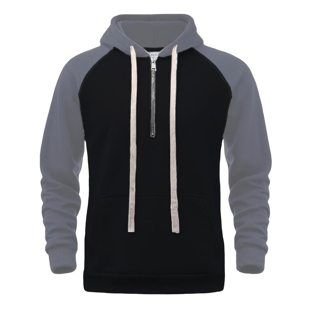 Herren Kapuzenpullover, Kontrastfarbiger Sweatshirt, Sportlicher Halb-Reißverschluss Freizeitjacke