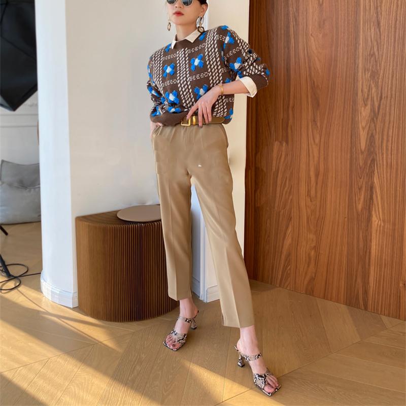 Hirsionsan Pulovere de toamnă largi cu gâtul în formă de pulover pentru femeie ocazional cu broderie florală pulover tricotat pentru femei de bază simplu lazy Jumpe