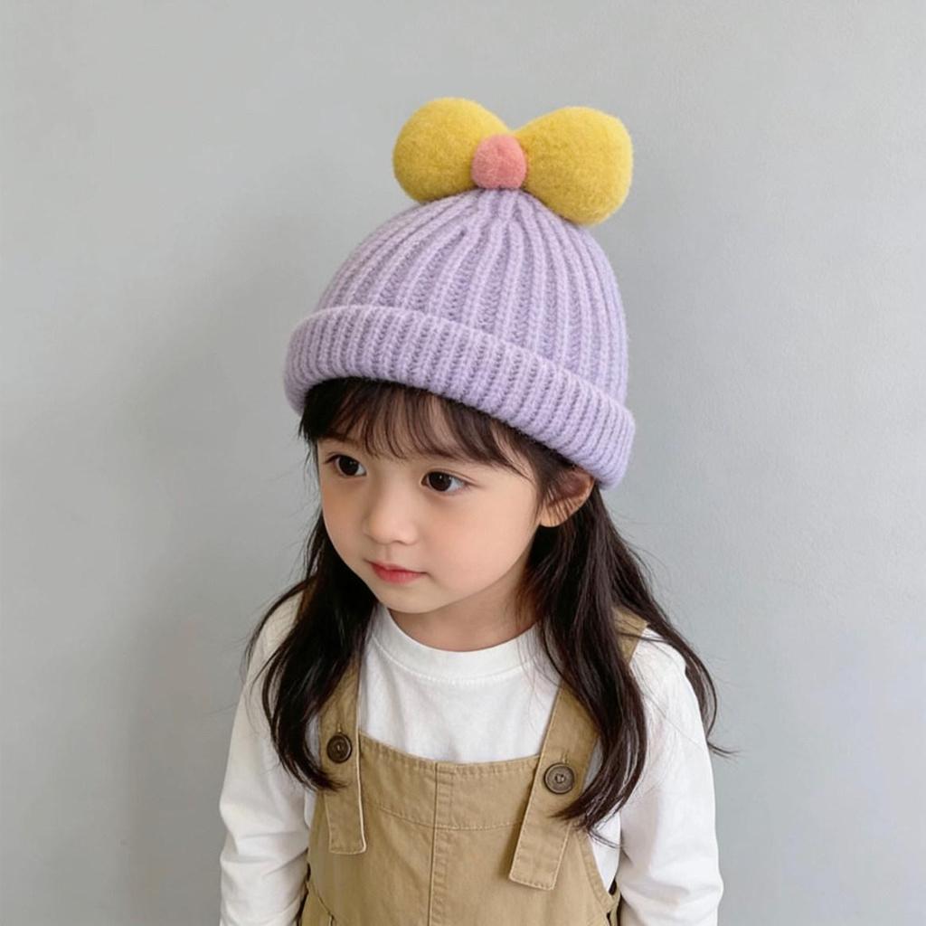Children's Wool Hat with Bowknot - Warm Knit Cartoon Pullover for Baby and Toddler 