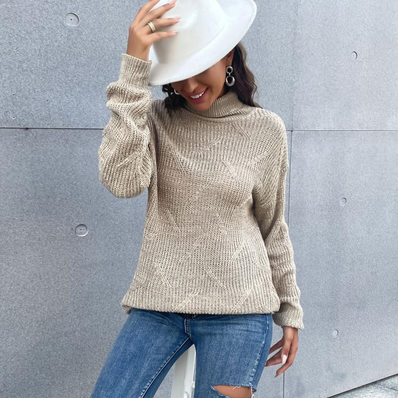 Casual Tops Shirts Clothing Vintage Fashion Elegant Casual Autumn and Winter Women's Loose Solid Color Long-sleeved Turtleneck Bottoming Sweater