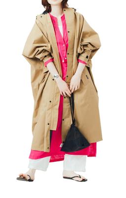 Pirarucu Rain Poncho, Cycle Mode High Poncho, Water-Repellent and Waterproof, Beige, Free Size