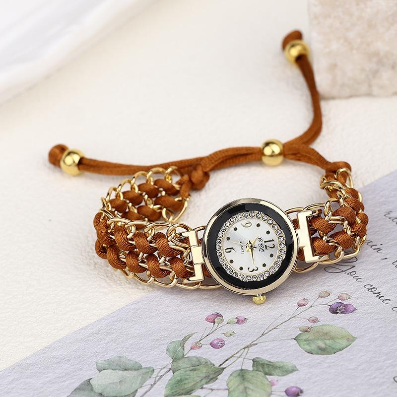 Gift bracelet, lady's watch New Casual Fashion Diamond-encrusted Women's Watch Korean-style Female Student Woven Drawstring Bracelet Watch