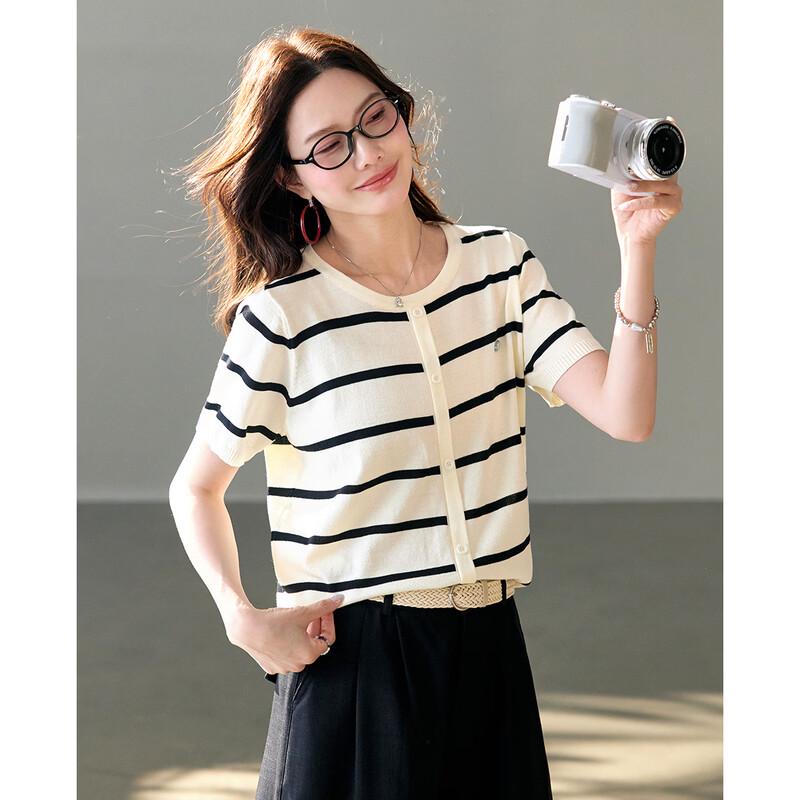 TERRE BLEUE Women s Striped Knit T-Shirt M