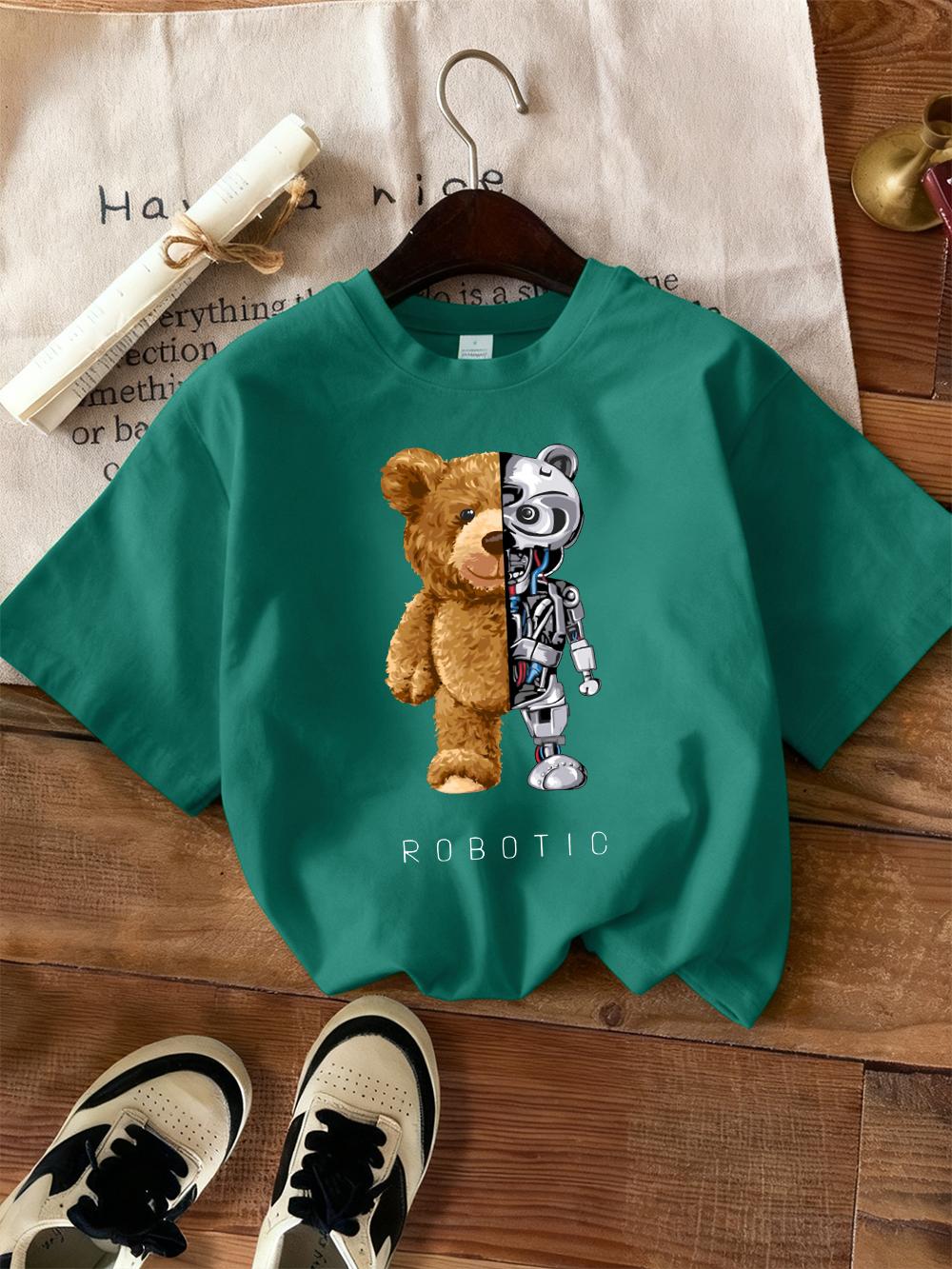 

Plush And Robotic Bear Prints T-Shirts Women Casual Loose Short Sleeve Tops Soft O-Neck T Shirt Summer Comfortable Woman Clothes 4XL