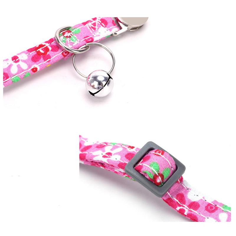 Cat Collar Quick Release Kitten Cats Collars Cute Print Nylon Pet Necklace With Bell Adjustable For Cats Puppy Pink