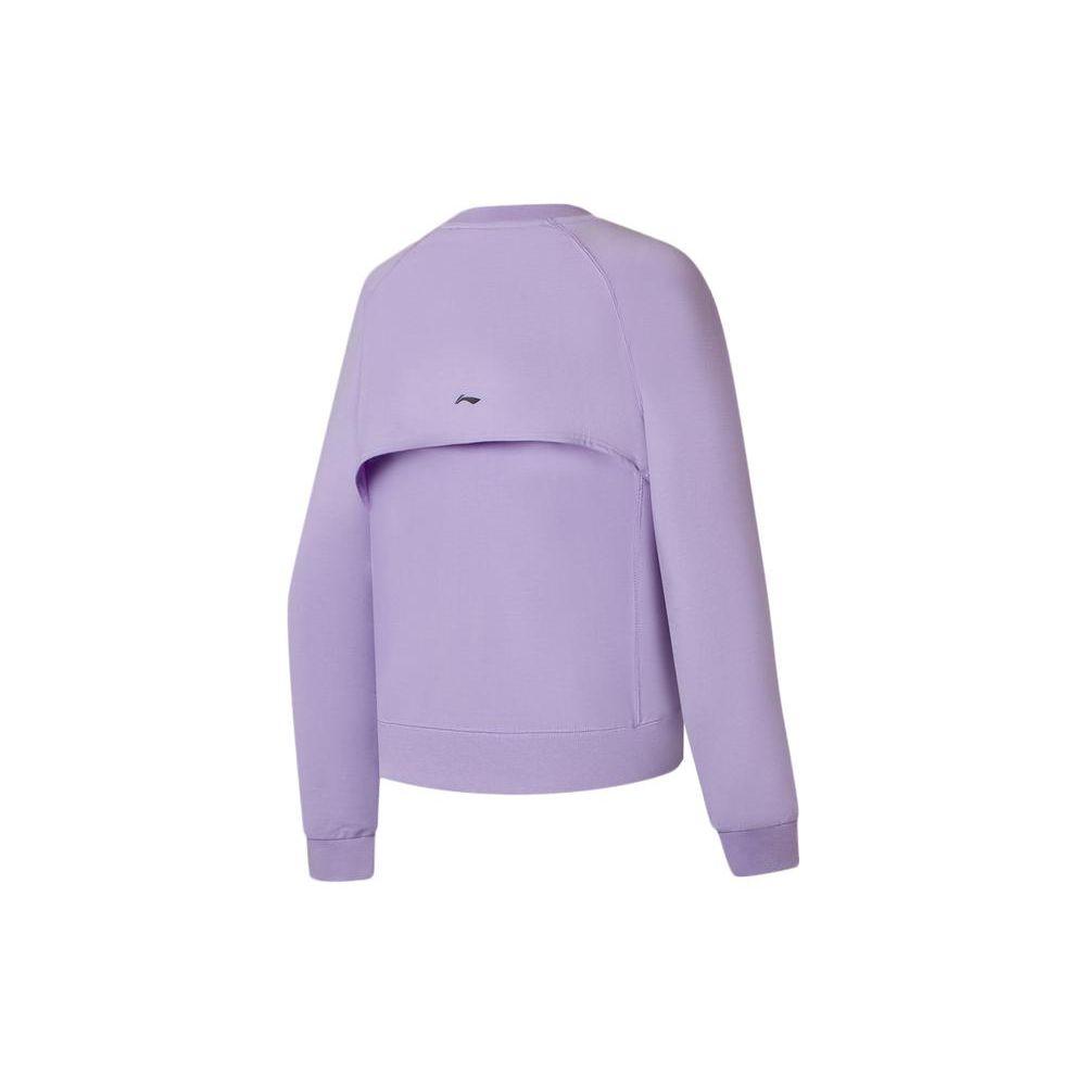 Li Ning Plain Color Small Logo Label Pullover Round Neck Long Sleeve Sweatshirt Women sweatshirt Purple AWDS942-3