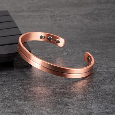 Ikuinen Echtes Kupfer-Magnetarmband für Damen, 8 mm, Arthritis, verstellbare Manschette, reines Kupfer, Markenarmband, Energie-Magnettherapie-Armband