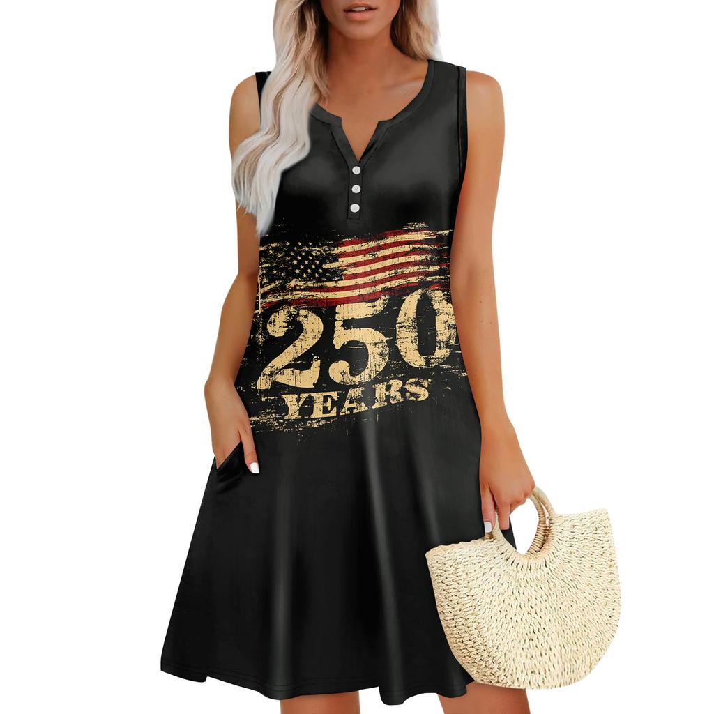 Damen Sommerkleider Lockeres V-Ausschnitt Ärmelloses Sommerkleid Kleid Mit Taschen