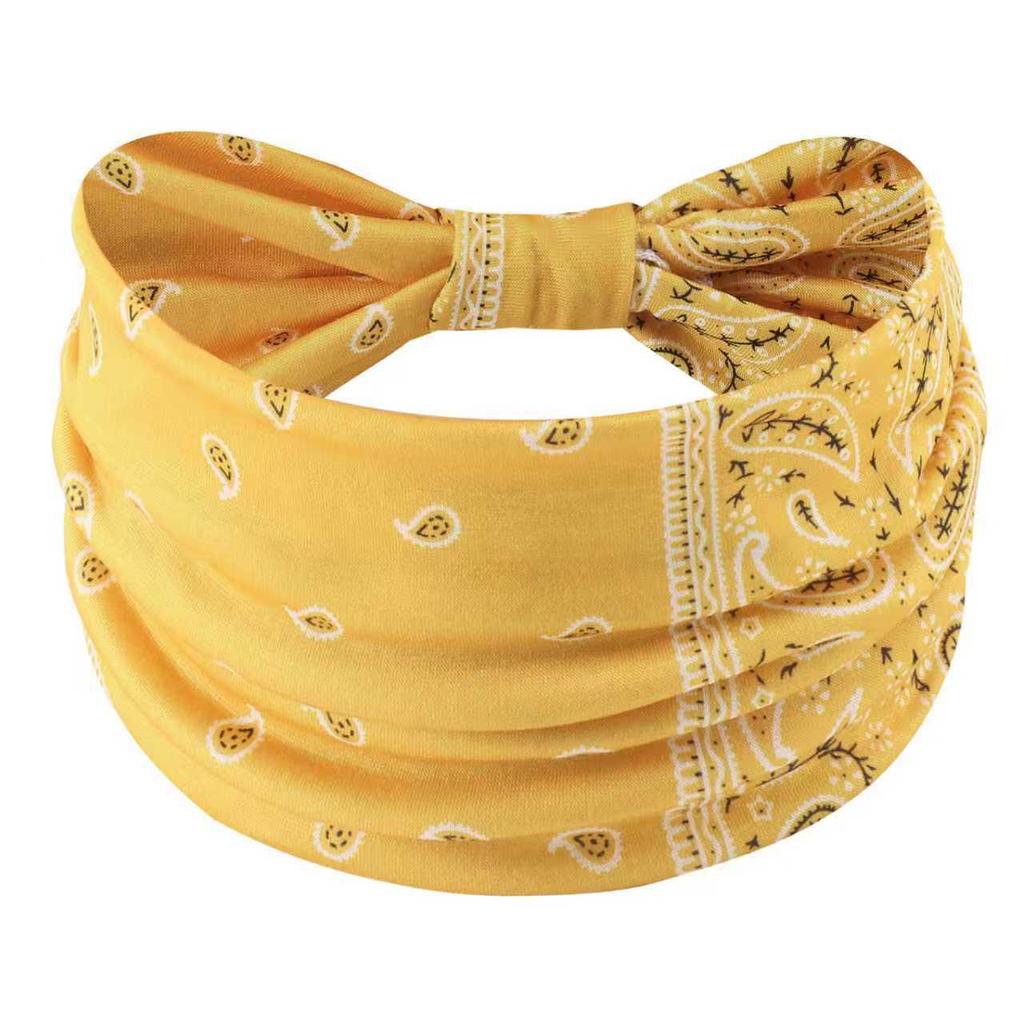 Bohemian Style Elastic Sports Headband: Women's Wide Edge Cashew Flower Headscarf