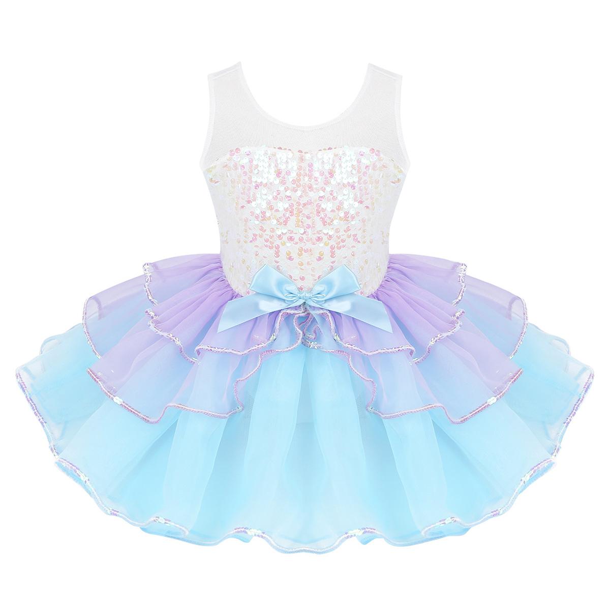 

Детское балетное платье-пачка с блестками для девочек, танцевальное платье без рукавов с бантом, танцевальная одежда для выступлений, костюм 3-4 Years светло-синий