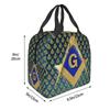 Custom Freemason Square & Compass Gold Masonic Thermal Insulated Lunch Bag Women Resuable Lunch Tote for Picnic Storage Food Box