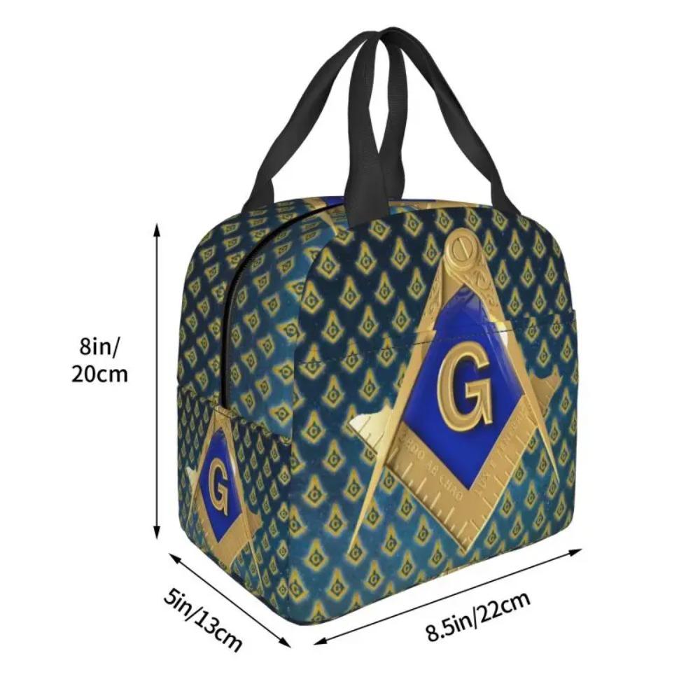Custom Freemason Square & Compass Gold Masonic Thermal Insulated Lunch Bag Women Resuable Lunch Tote for Picnic Storage Food Box