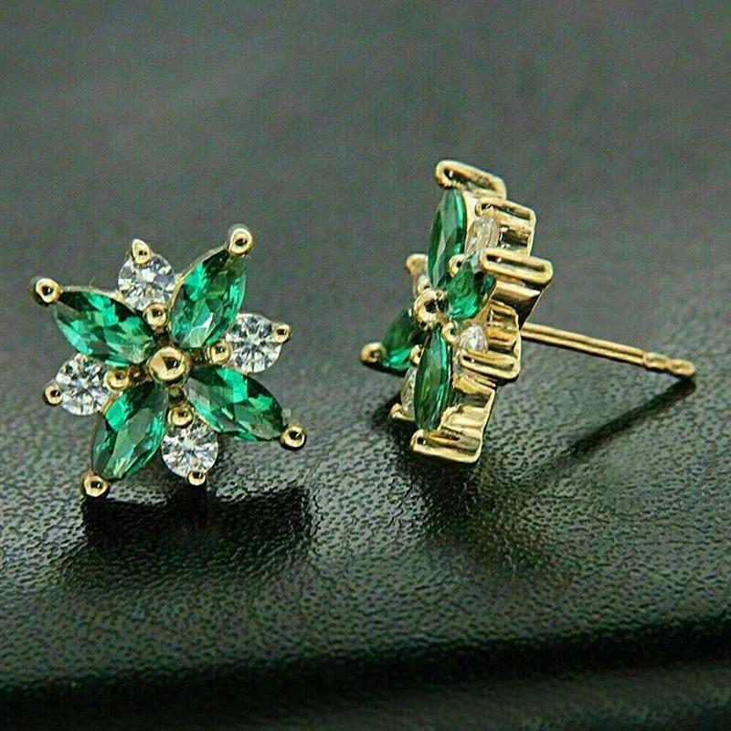 Green/White Cz Flower Stud Earrings Temperament Ear Piercing Accessories For Women Wedding Party Exquisite Girl Jewelry