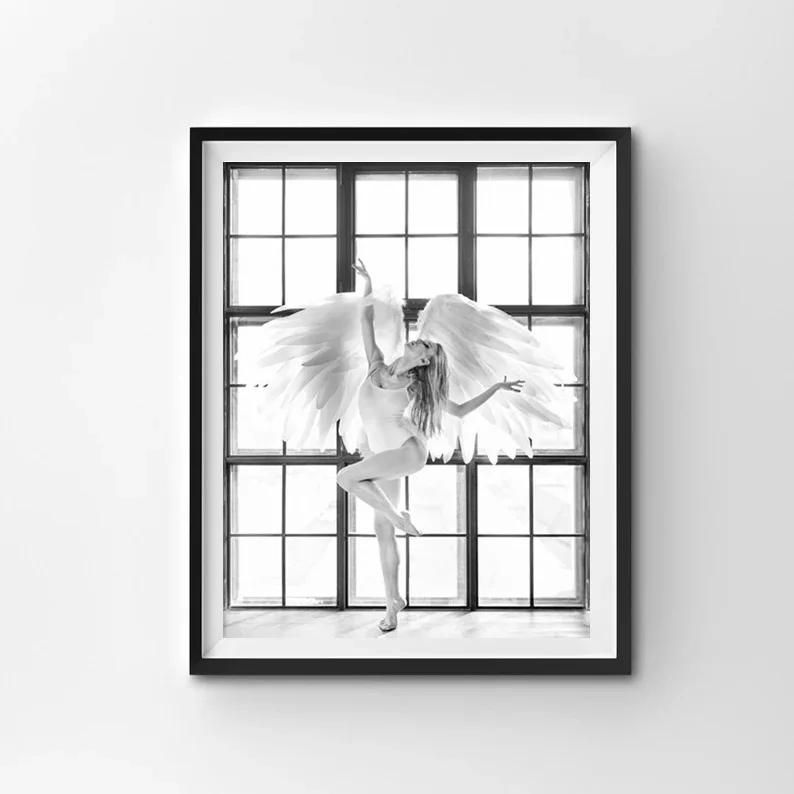 Alb-negru Ballet Girl Balerina Postere și imprimeuri Dansatoare Pânză Pictură Artă de perete Imagine pentru camera de zi decor acasă