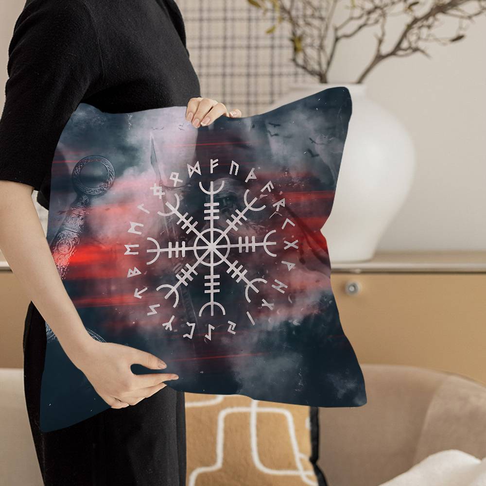 V-Viking Logo V-Vegvisir Luxury Pillow Anime Pillow Sofa Bed Head Pillow Cover Cushion Cover 45X45 Cm Fashion